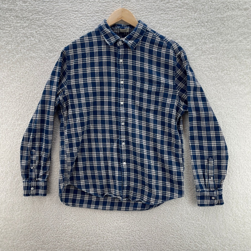 J Crew Shirt Men's Large Blue White HBT Herringbone Twill Plaid Outdoor Heritage